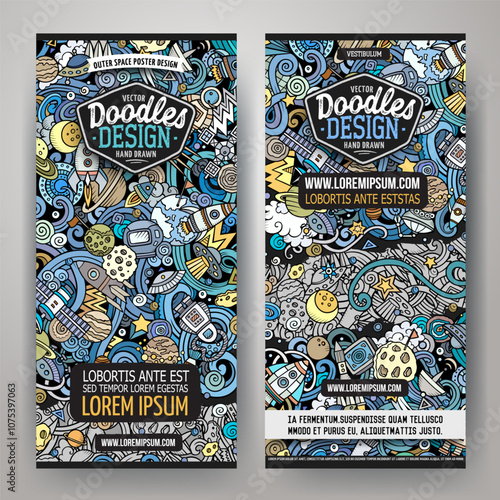 Cartoon vector doodle set of Space banners