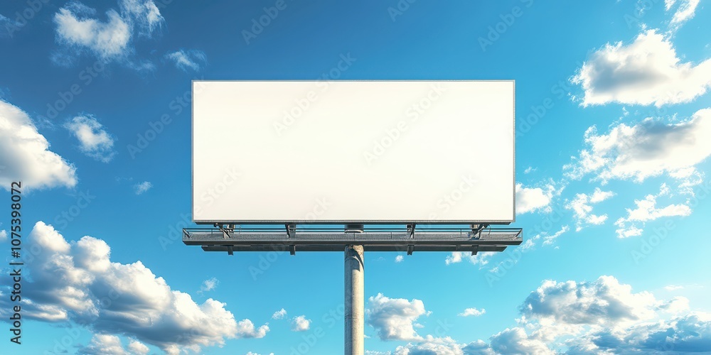 Large blank billboard against a clear blue sky, ready for advertising display, minimalist outdoor setup. Large blank billboard against a clear blue sky, ready for advertising display, minimalist outdoor setup.