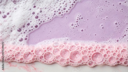 Wallpaper Mural A delicate blush pink border frames a frothy lilac bubble mixture, resembling a whimsical soap bath scene, calming atmosphere, whimsical soap bath, spa ambiance, gentle colors, relaxation Torontodigital.ca