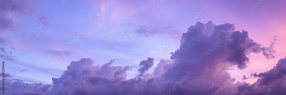 Obraz premium Atmospheric Purple and Blue Sky Cloud Background, soft focus, gentle breeze