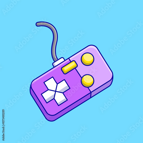 Purple Joystick Gaming Controller Cartoon Vector Illustration. Game Console Gear Object Concept. Flat Cartoon Outline Style.