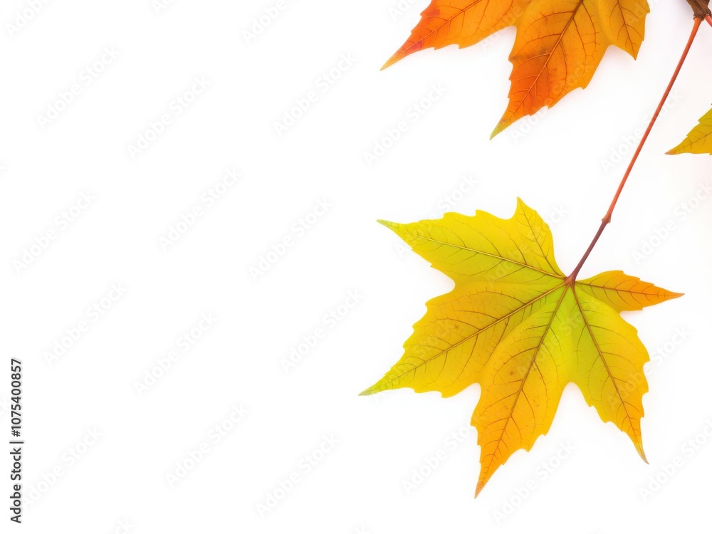 Fototapeta premium Close-up of an autumn maple leaf with vibrant green color against a clean white surface, detailed images, close-up photography
