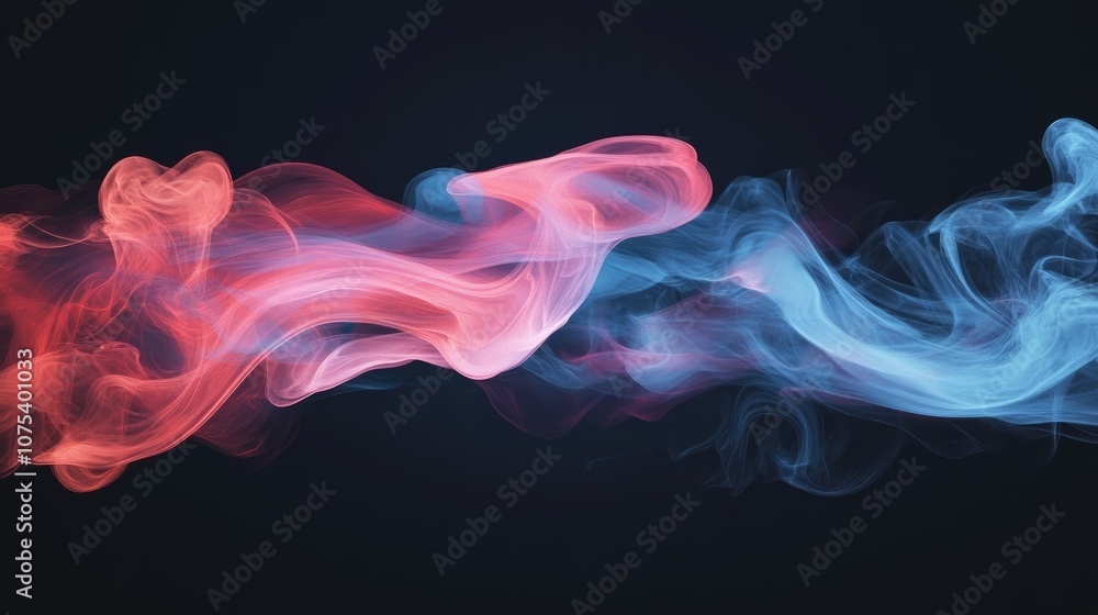 Line art illustration featuring thick red pink and blue smoke on a black isolated background created from vape smoke Line art illustration featuring thick red pink and blue smoke on a black isolated background created from vape smoke