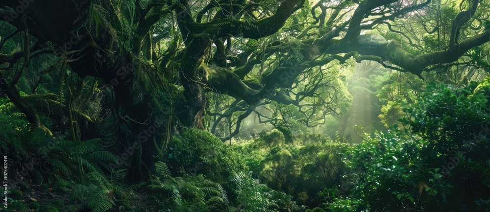 Nature's enchantment unfolds in a forest bathed in golden rays, as sunlight filters through the verdant canopy, casting a mesmerizing glow. Generative AI Nature's enchantment unfolds in a forest bathed in golden rays, as sunlight filters through the verdant canopy, casting a mesmerizing glow. Generative AI