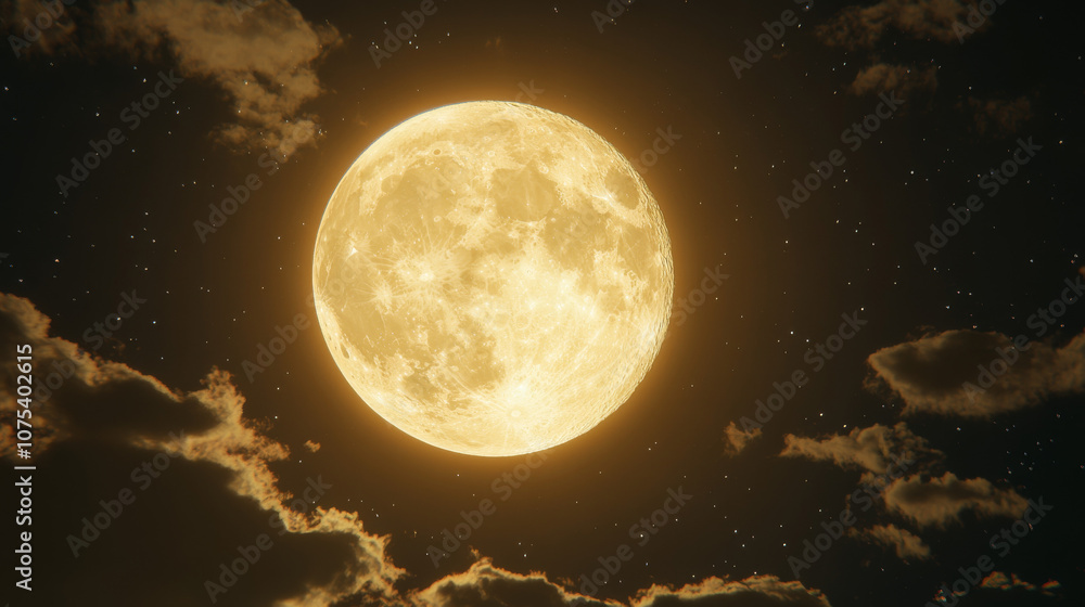 A bright full moon glowing in a dark night sky with clouds A bright full moon glowing in a dark night sky with clouds