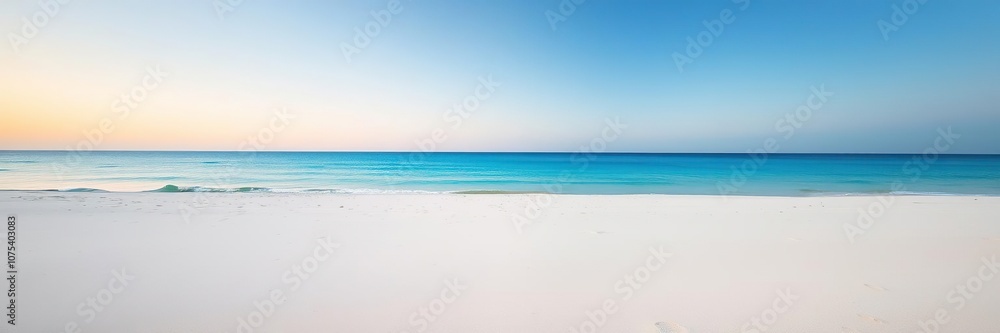 Softly fading light on a pristine white sandy beach with an endless blue horizon, tranquility, natural Softly fading light on a pristine white sandy beach with an endless blue horizon, tranquility, natural