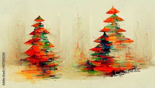 Abstract Christmas tree illustration with colorful lights.