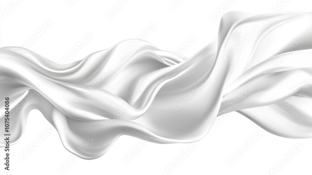 Line art illustration of elegant fabric billowing in the breeze Features white wavy silk or satin Abstract design element Isolated on a white background Line art illustration of elegant fabric billowing in the breeze Features white wavy silk or satin Abstract design element Isolated on a white background