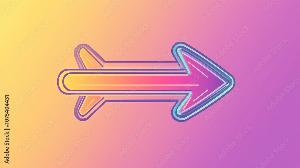 Colorful gradient line art illustration of a cartoon arrow indicating direction Colorful gradient line art illustration of a cartoon arrow indicating direction