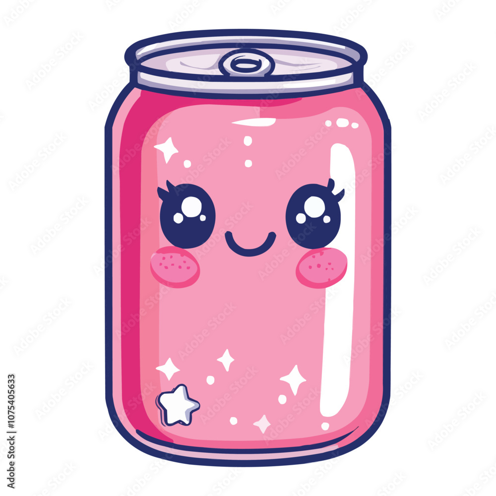 Fototapeta premium Cute kawaii pink drink cartoon can