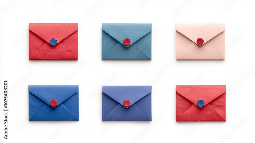 Collection of colorful envelopes arranged neatly, showcasing vibrant hues suitable for invitations and festive occasions. Collection of colorful envelopes arranged neatly, showcasing vibrant hues suitable for invitations and festive occasions.