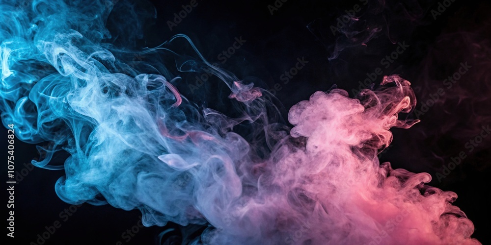 Blue and pink smoke dancing in a black void, with an air of mystique, eerie fog, mysterious smoke, ethereal gases Blue and pink smoke dancing in a black void, with an air of mystique, eerie fog, mysterious smoke, ethereal gases