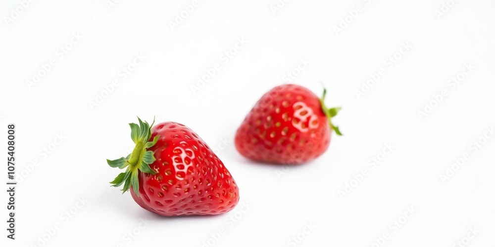 Freshly picked strawberry isolated on a clean white surface, showcasing its vibrant red color and glossy texture., ingredient, fresh produce, juicy fruit Freshly picked strawberry isolated on a clean white surface, showcasing its vibrant red color and glossy texture., ingredient, fresh produce, juicy fruit