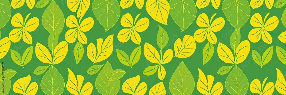 Obraz premium Yellow and green split leaf motif, a stylized and modern pattern, decorative art, green, botanical print