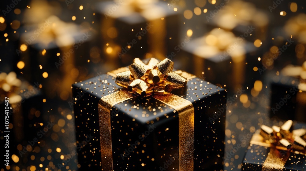 Gift box. Gold color gift box icon on black background. Gold gift box. Gift wrap. Celebration, Surprise, Love. Gift box. Gold color gift box icon on black background. Gold gift box. Gift wrap. Celebration, Surprise, Love.