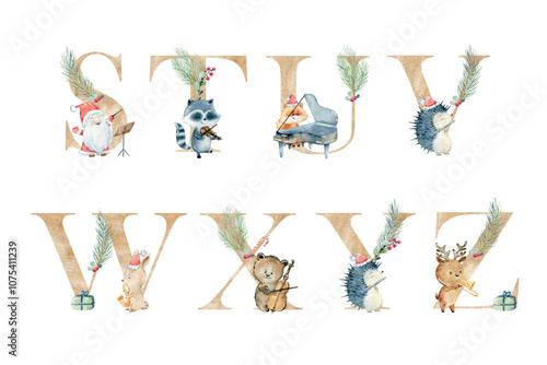 Watercolor christmas letters.