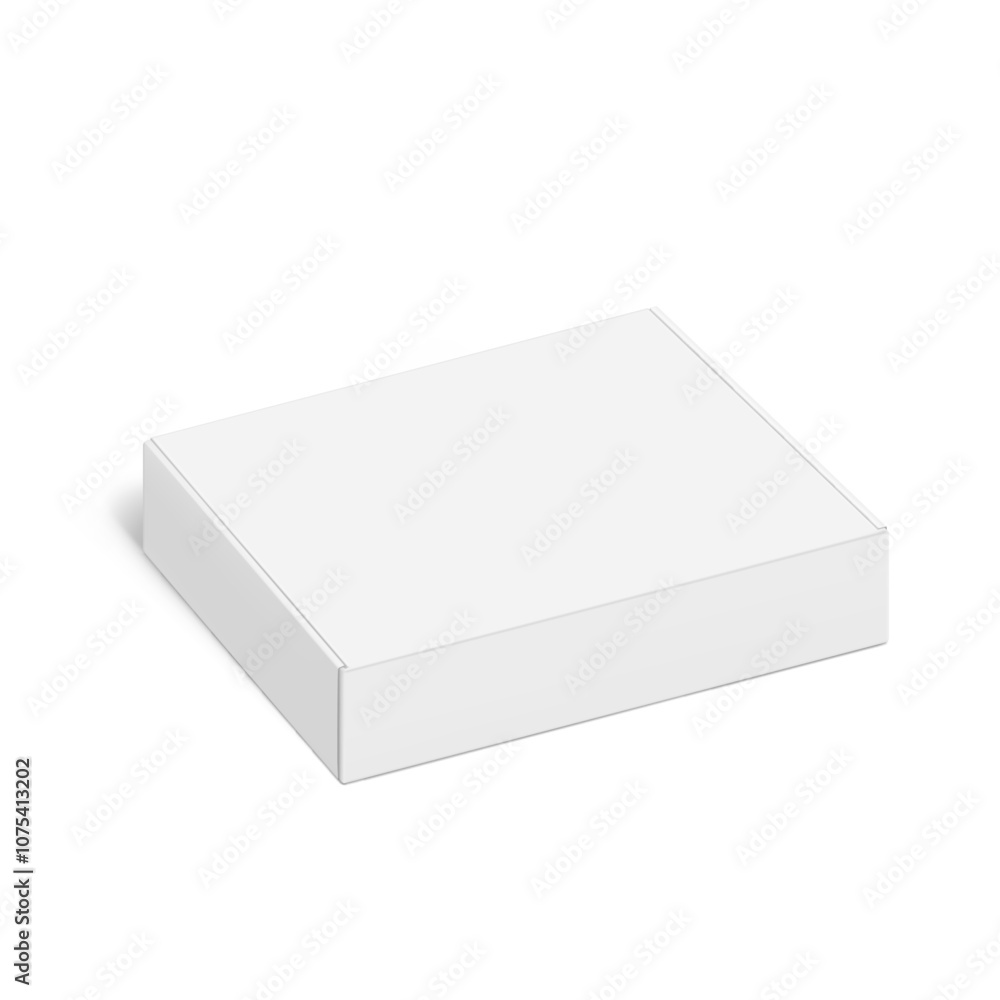 Realistic four flap closed white mailing box mockup. Half side view. Ready for presentation your product. Vector illustration isolated on white background. EPS10. Realistic four flap closed white mailing box mockup. Half side view. Ready for presentation your product. Vector illustration isolated on white background. EPS10.