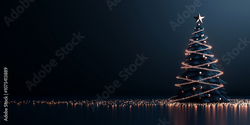 Beautiful Christmas Background with Copy Space for Design and Text, Featuring New Year Tree and Christmas Tree Toys