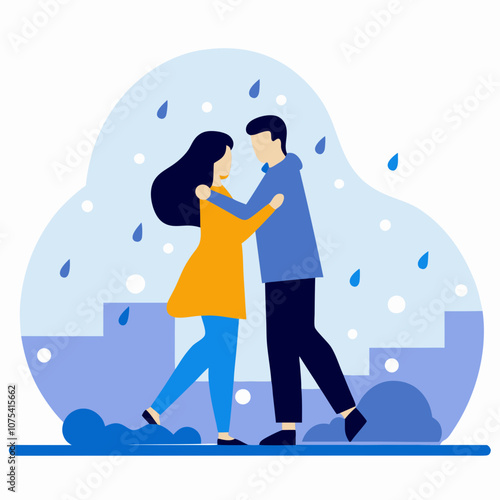 Wallpaper Mural A couple is walking in the rain, with the man holding the woman's hand. Scene is romantic and intimate, as the couple shares a moment together despite the weather Torontodigital.ca