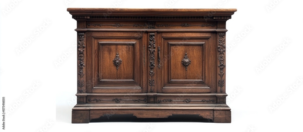 Antique walnut cupboard elegantly isolated on a white background showcasing vintage craftsmanship Antique walnut cupboard elegantly isolated on a white background showcasing vintage craftsmanship