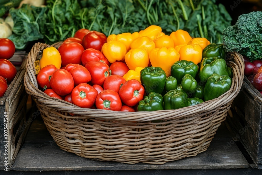 Fresh Vegetables in a Wicker Basket Display Fresh Vegetables in a Wicker Basket Display