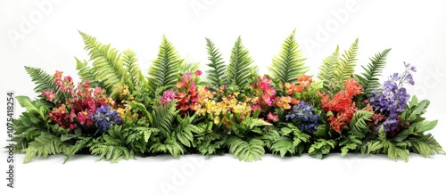 Artificial garden decoration featuring vibrant ferns and colorful flowers ideal for enhancing indoor spaces