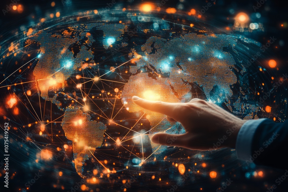 Digital marketing, banking, payment and online shopping, Businessman touching global business networking on colorful background Digital marketing, banking, payment and online shopping, Businessman touching global business networking on colorful background