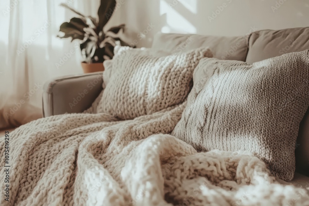 Cozy Minimalist Living Room with Gray Sofa and Pillows Cozy Minimalist Living Room with Gray Sofa and Pillows