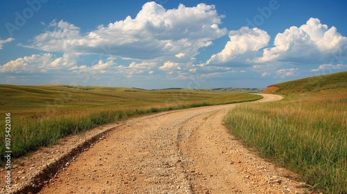 Open Range. Gravel Road Intersection in Countryside Grassland Scenery