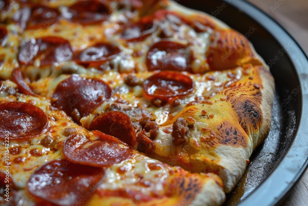 Pepperoni Sausage Pizza - Baked to Crispy Perfection with Delicious Cheese and Bacon Pepperoni Sausage Pizza - Baked to Crispy Perfection with Delicious Cheese and Bacon