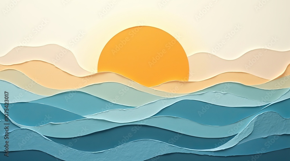 Sunset Over Waves - Layered Paper Art Sunset Over Waves - Layered Paper Art