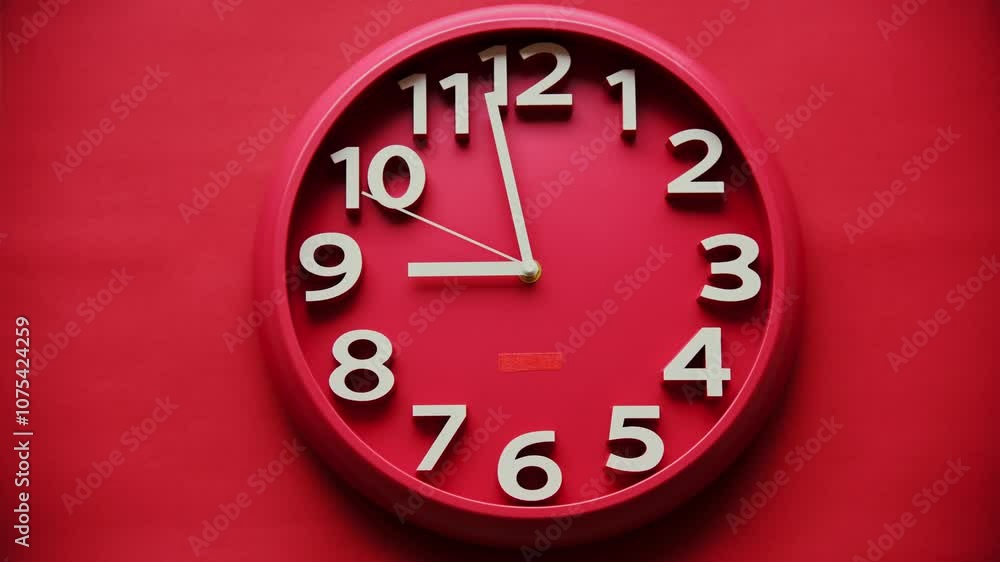 Time lapse of red clock hanging on red wall Time lapse of red clock hanging on red wall
