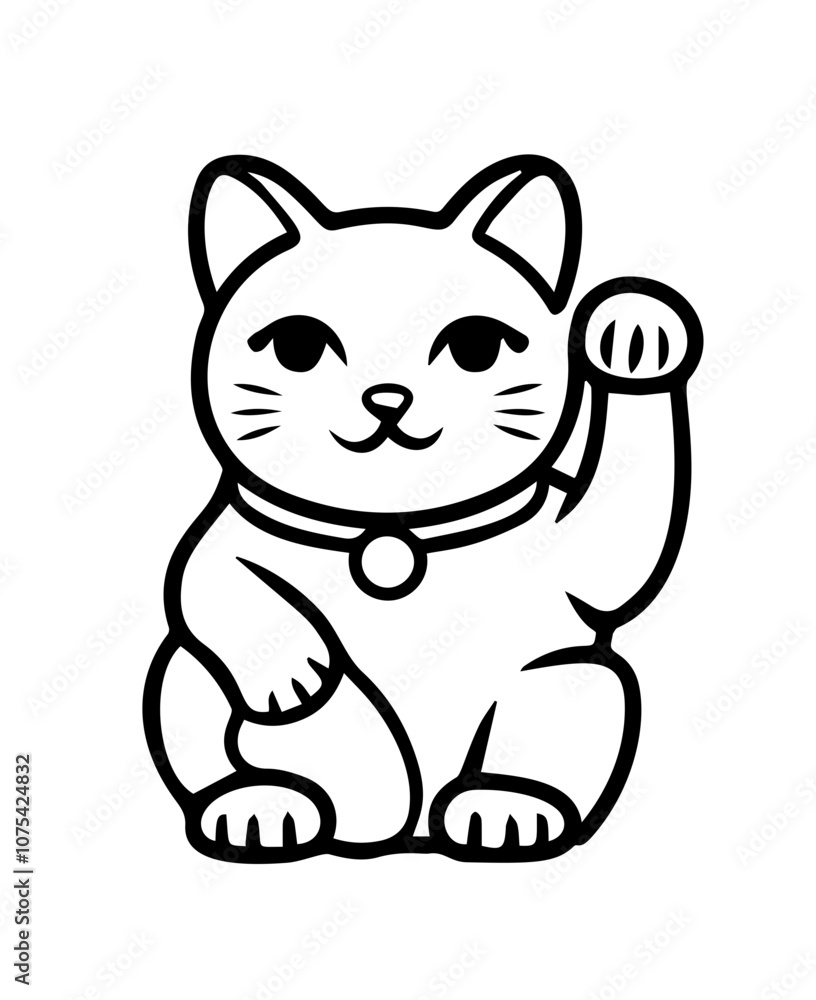 maneki-neko black and white doodle style simple sketch maneki-neko black and white doodle style simple sketch