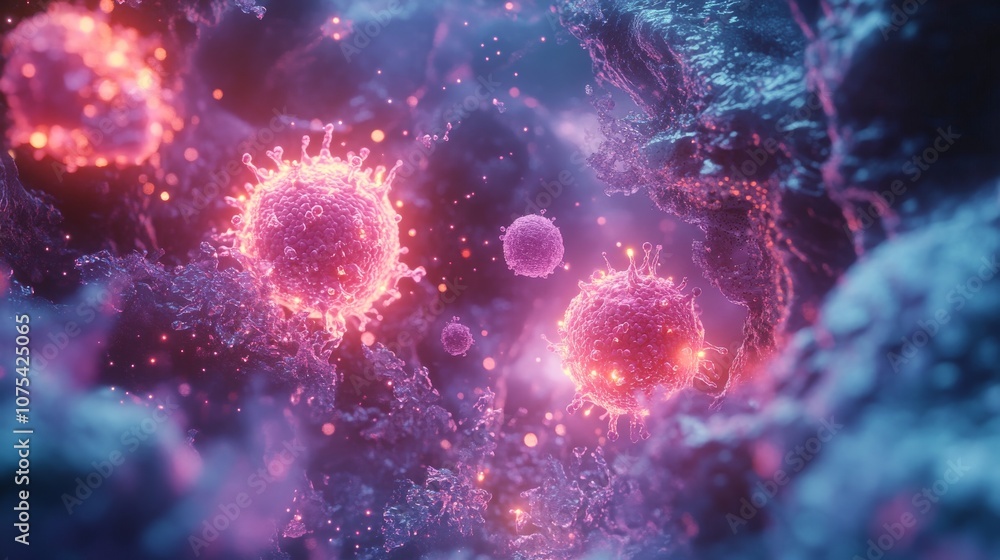 A Close-Up of Pink and Purple Viruses with a Blurry Background A Close-Up of Pink and Purple Viruses with a Blurry Background