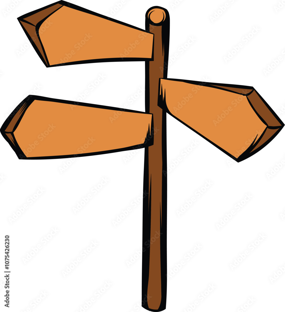 Empty wooden signpost showing three different directions, isolated on white background Empty wooden signpost showing three different directions, isolated on white background