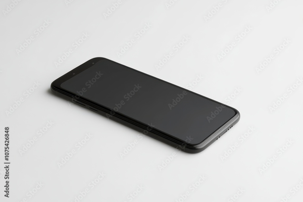 Minimalist Black Smartphone on White Surface Minimalist Black Smartphone on White Surface
