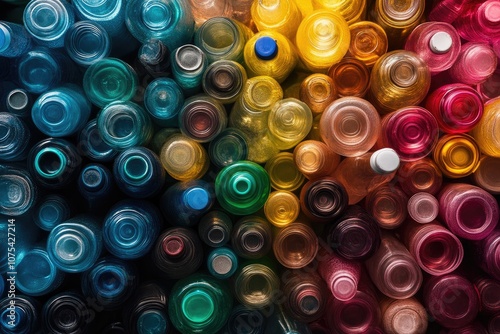 Textured Pattern of Clean Plastic Bottles in Various Colors