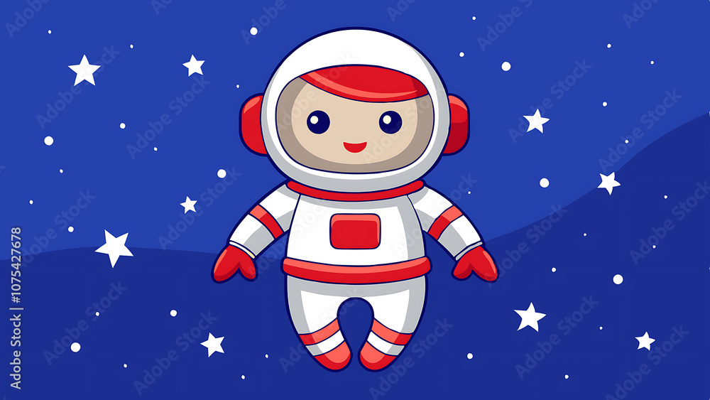 Naklejka premium Smiling astronaut floating in space among stars vector illustration. 