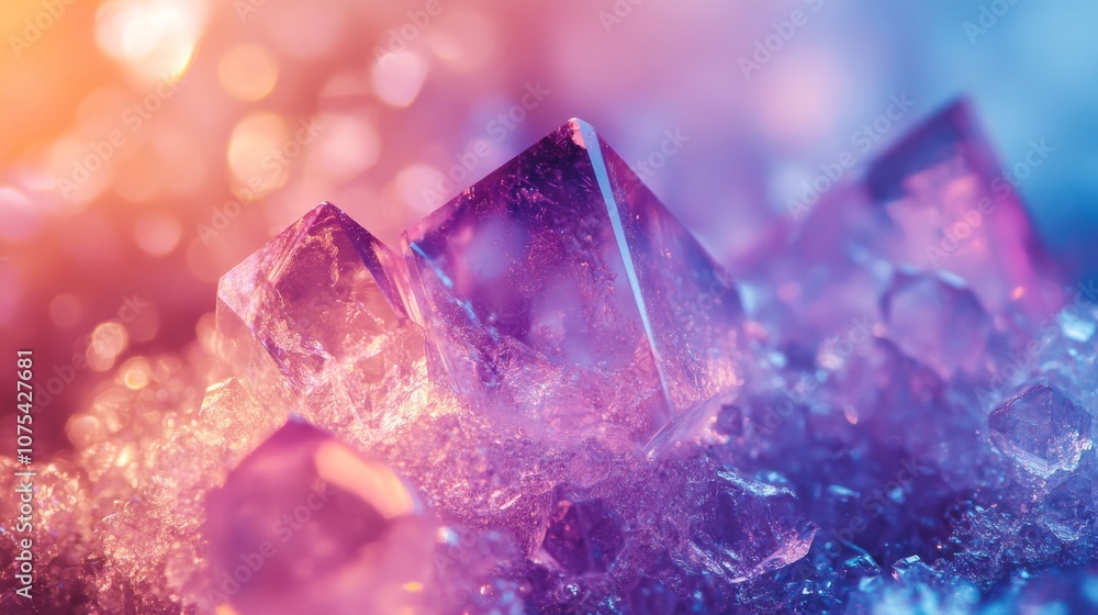 Close-up of iridescent purple crystal with bokeh background Close-up of iridescent purple crystal with bokeh background