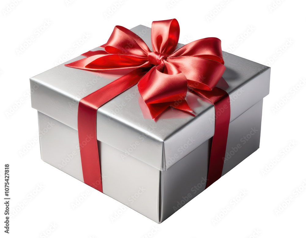 Shiny Silver Gift Box on Transparent Background Shiny Silver Gift Box on Transparent Background