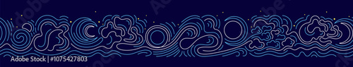 Sun, moon, cloud, sea, marine seamless line border