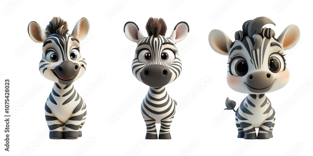 Obraz premium Cute Cartoon Zebras in Playful Poses