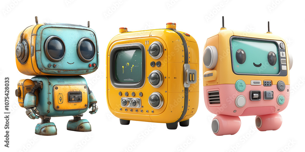Fototapeta premium Colorful Retro Robots with Vintage Aesthetic