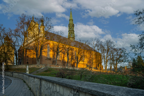 The city of Sandomierz with its churches, town hall and castle shown from above. photo