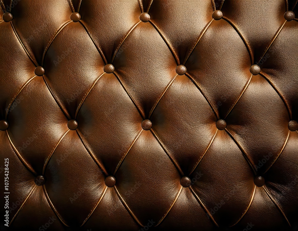 Naklejka premium brown leather upholstery fancy luxury stitching sofa couch texture pattern macro background