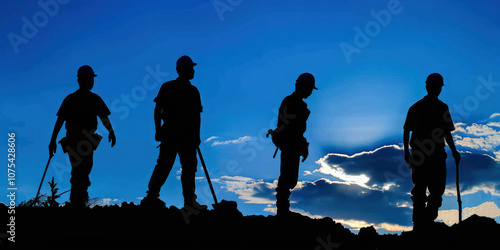 engineer explore silhouette in construction site blue sky and cloud