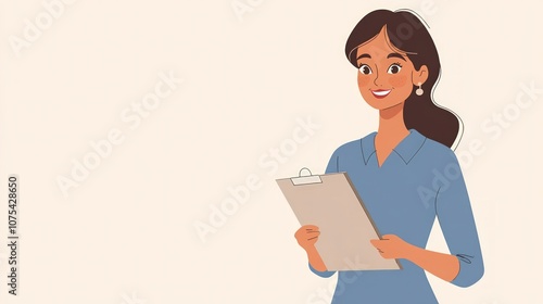 Smiling Woman Holding a Clipboard