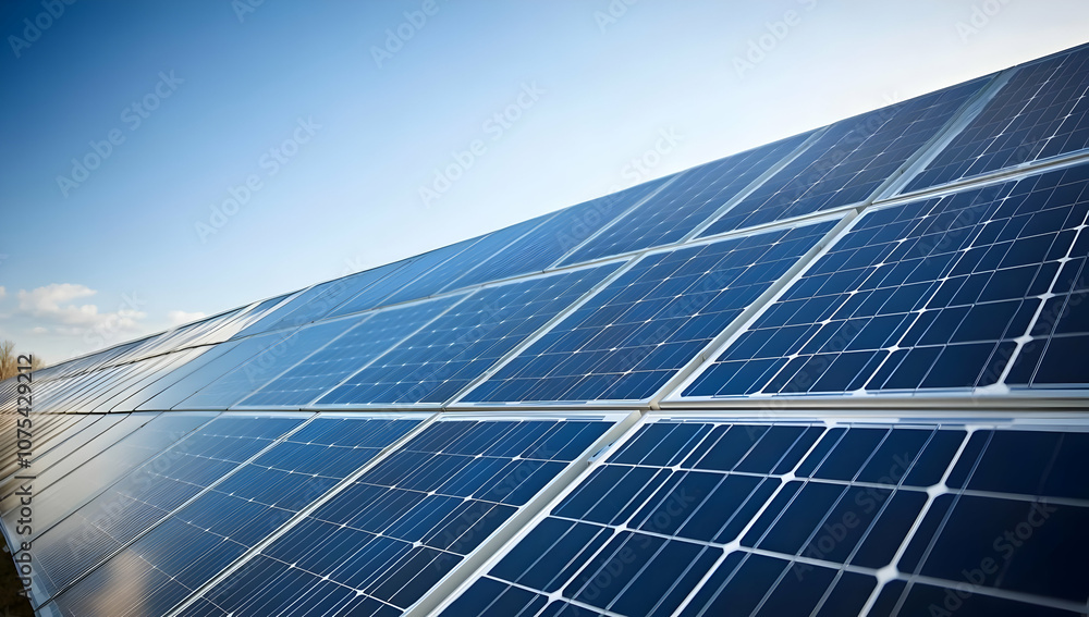 A close-up view of solar panels harnessing sunlight for energy production. A close-up view of solar panels harnessing sunlight for energy production.