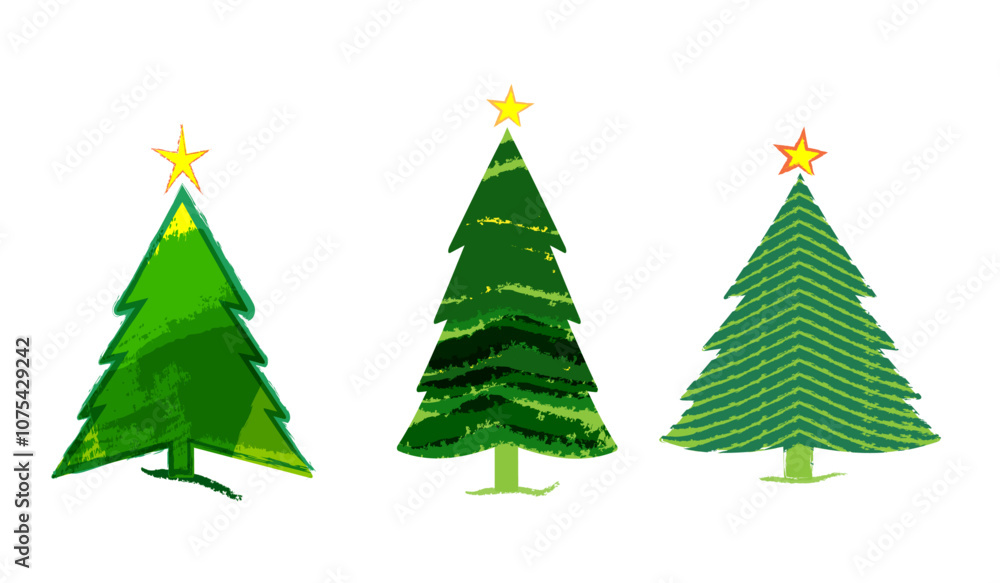 Xmas, Christmas trees in a watercolor textured stylized style. Xmas, Christmas trees in a watercolor textured stylized style.