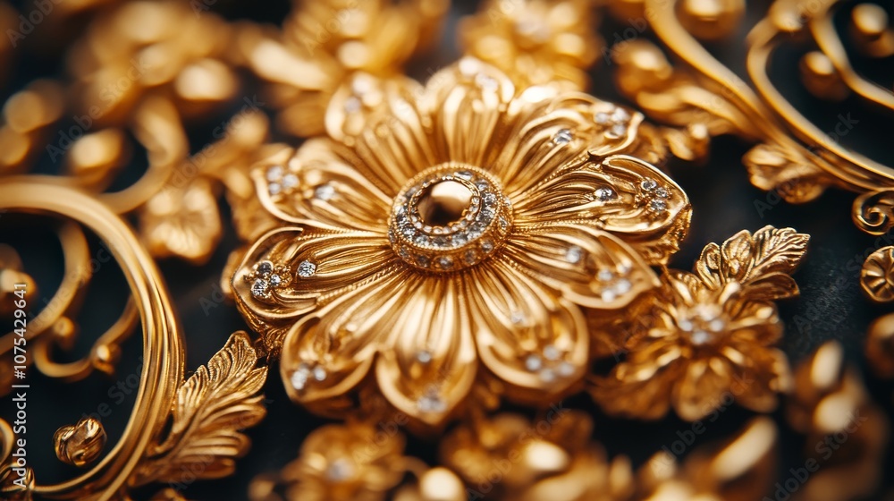 Close-up of a Gold Flower with Diamond Accents Close-up of a Gold Flower with Diamond Accents